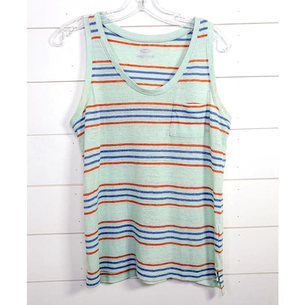 Old Navy Women's Striped Sleeveless Boyfriend Tank Top Light Green Size Small